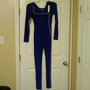 Blue body suit sheer on the sides